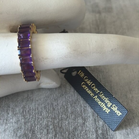 Emerald Cut Band Gold Plated Sterling Silver 925 Gen Amethyst Purple Ring Sz.8 - Picture 16 of 16